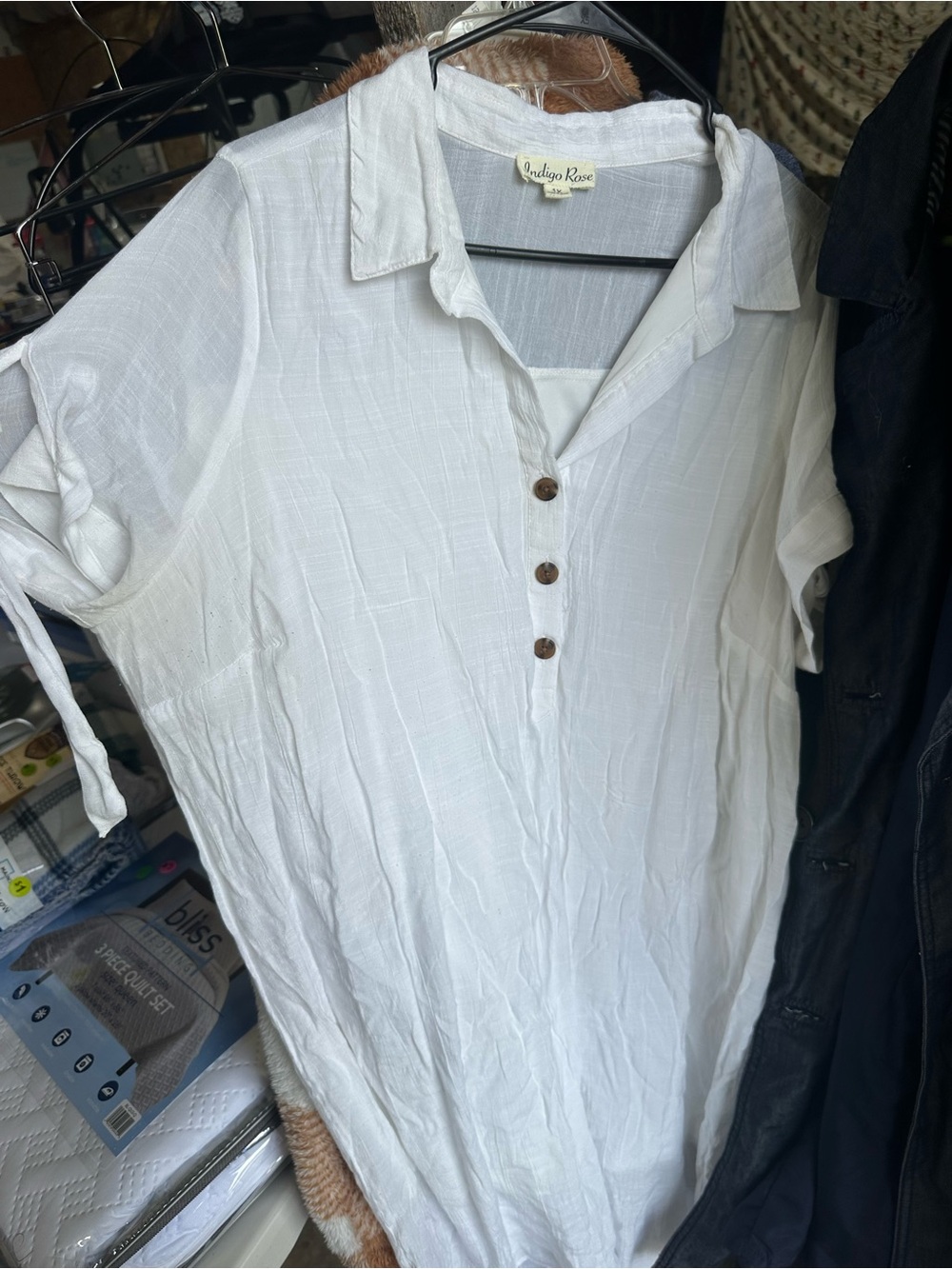 Indigo Rose White Short-Sleeve Button Henley Blouse